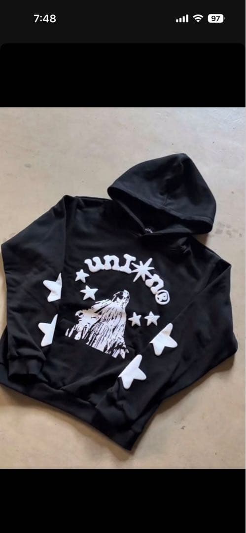 333union 黒 フード付きパーカー 星柄　drip UNKNOWN星柄デビルフードパーカー（全3色） / HWG915 | HiGHWAY-G