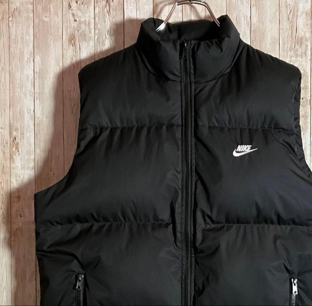 298【美品】NIKE ナイキ ダウンベスト 刺繍ロゴ 肉厚 ブラック L