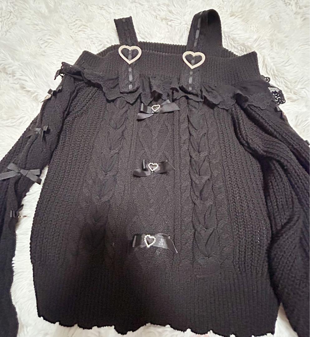 LIZLISA リズリサ 地雷 ハートバックルフリルオフショルニット - メルカリ