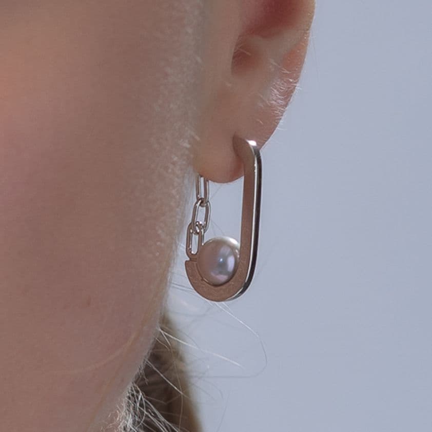 スタージュエリー グレー パール クリップ チェインフープ シルバー