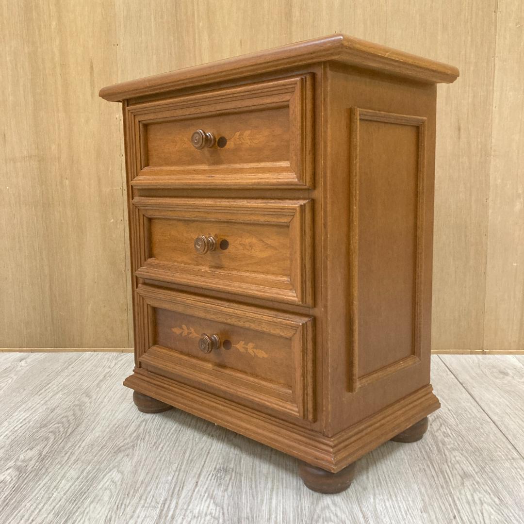 イタリア　象嵌　３段チェスト　サイドチェスト　クラシック イタリア 3段 チェスト 茶 87cm 象嵌 ロココ調 家具 猫脚 丸脚 完成品