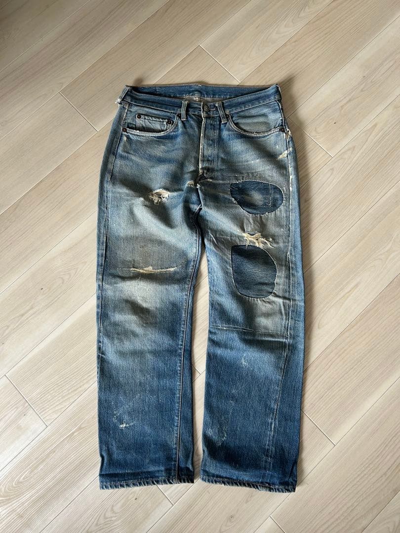 60s levi's 501 BIGE ビッグE 足長R ボロ - メルカリ