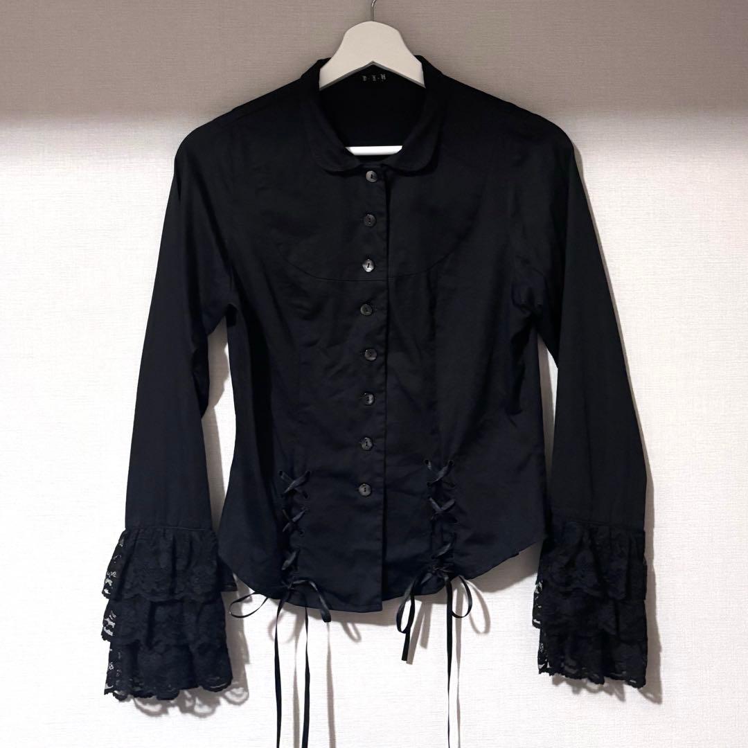 BPN】レース フリル ブラウス ブラック 黒 ブラックピースナウ - メルカリ