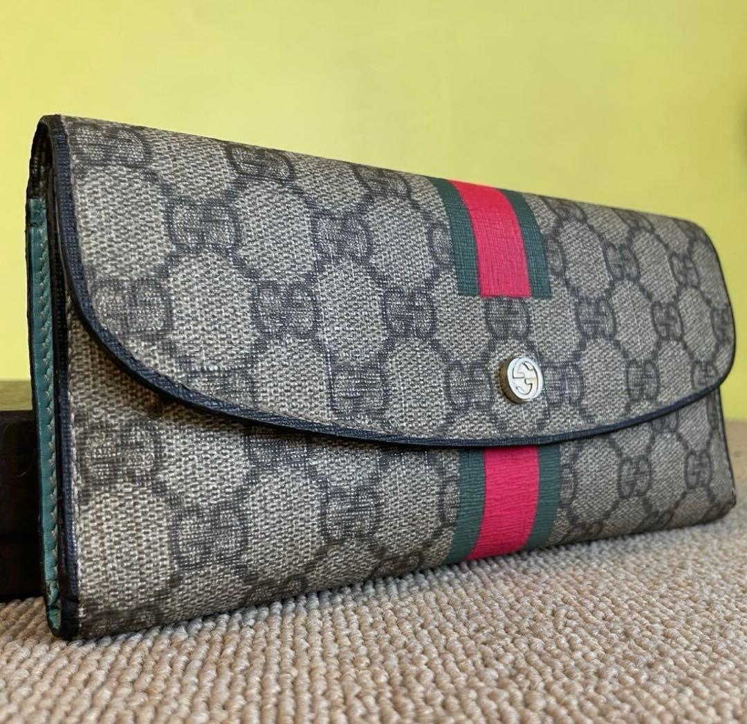 美品 グッチ GUCCI GGスプリーム 長財布 シェリーライン - メルカリ