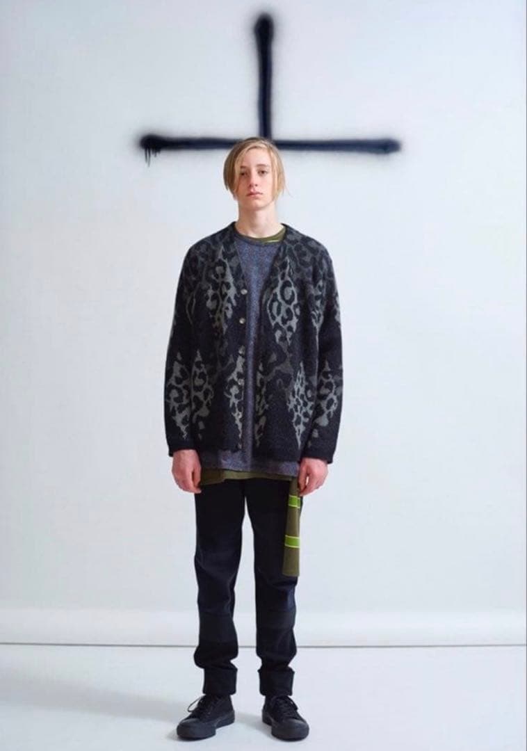 lad musician レオパード アーガイル カーディガン ニット モヘア