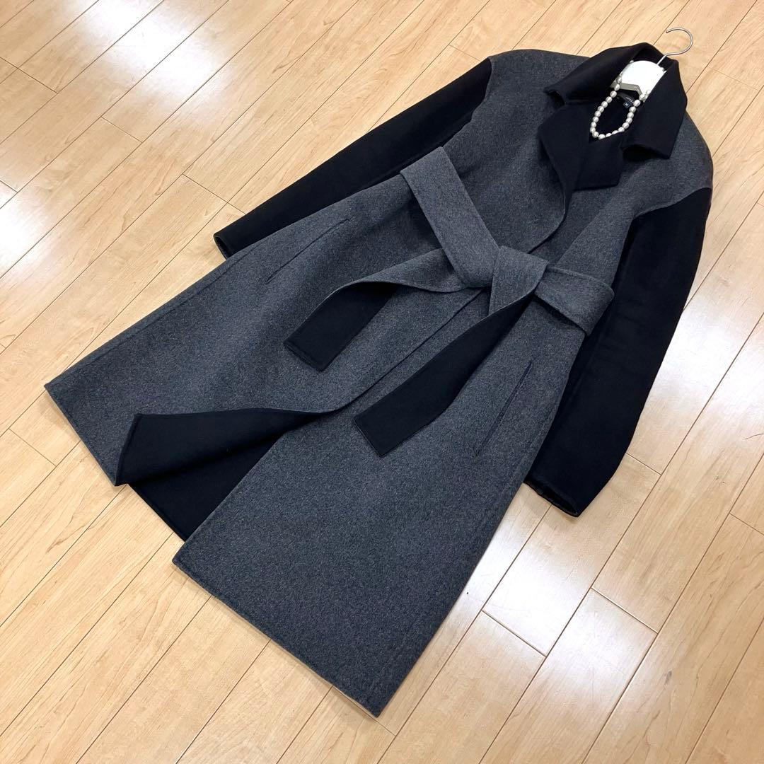 JOSEPH◇バイカラーダブルフェイスカシミヤ混ロングコート38黒×グレー