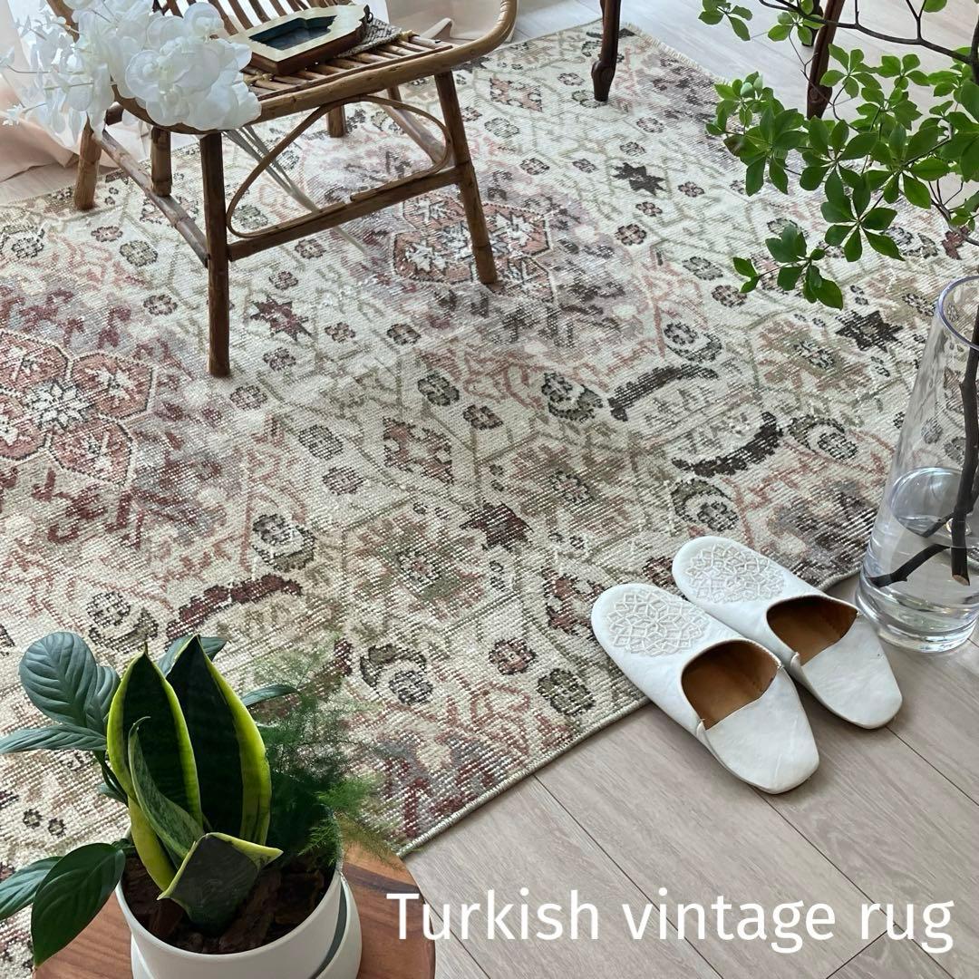 アールデコ調109×146✳︎モーブピンク クローバー トルコヴィンテージ