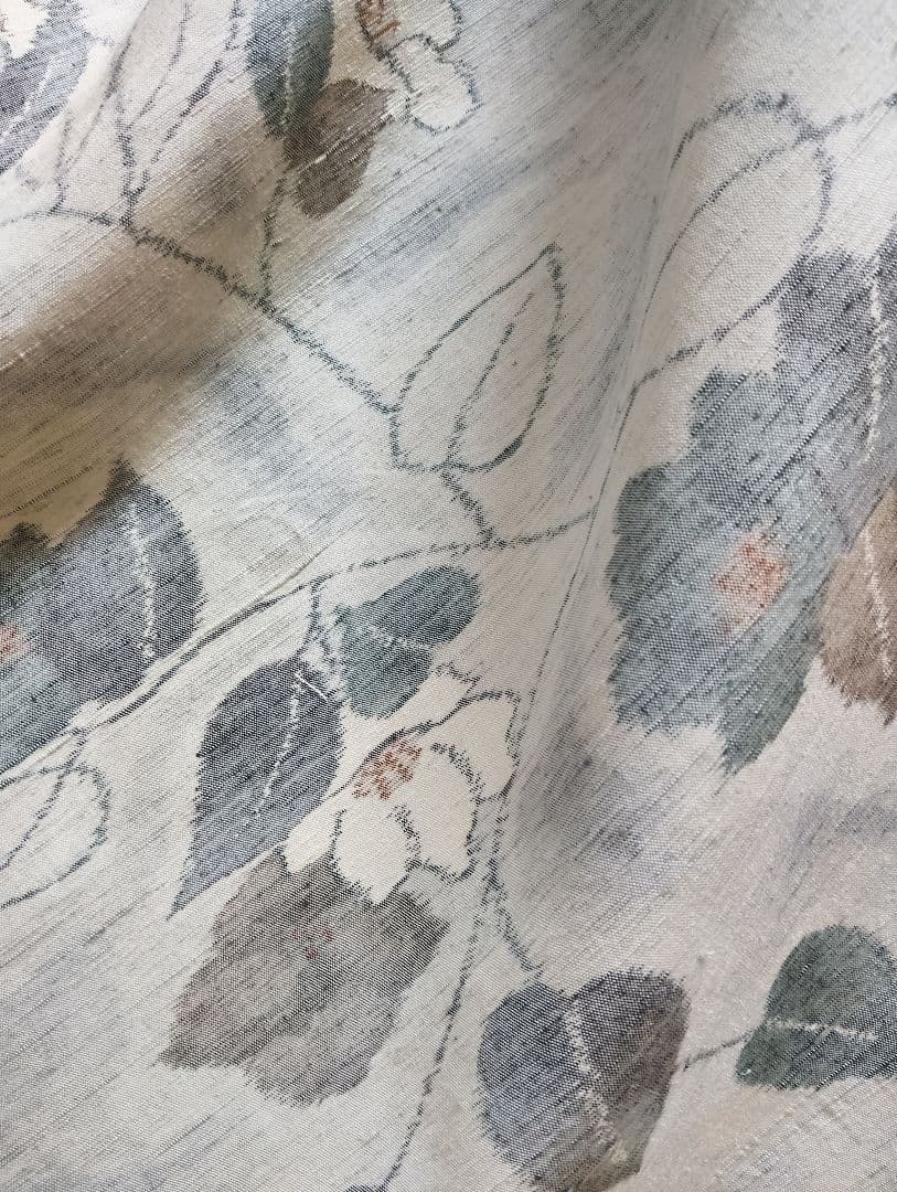 着物リメイク 紬フレアーワンピース 正絹花柄 ストールリボン2本付き