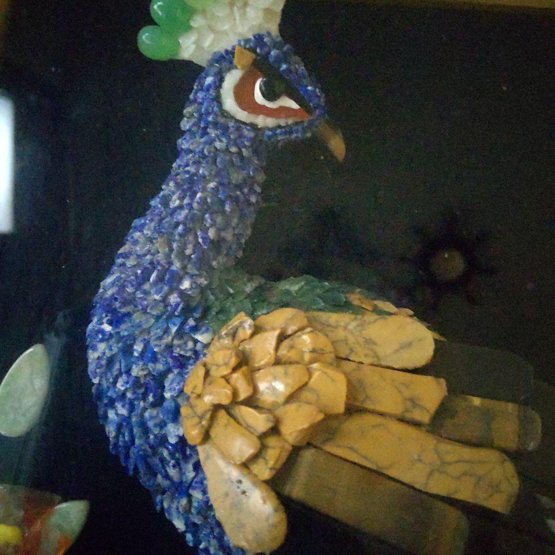 天然石絵画・貴石絵画・アンテーク美術工芸品／孔雀（クジャク］／俊若