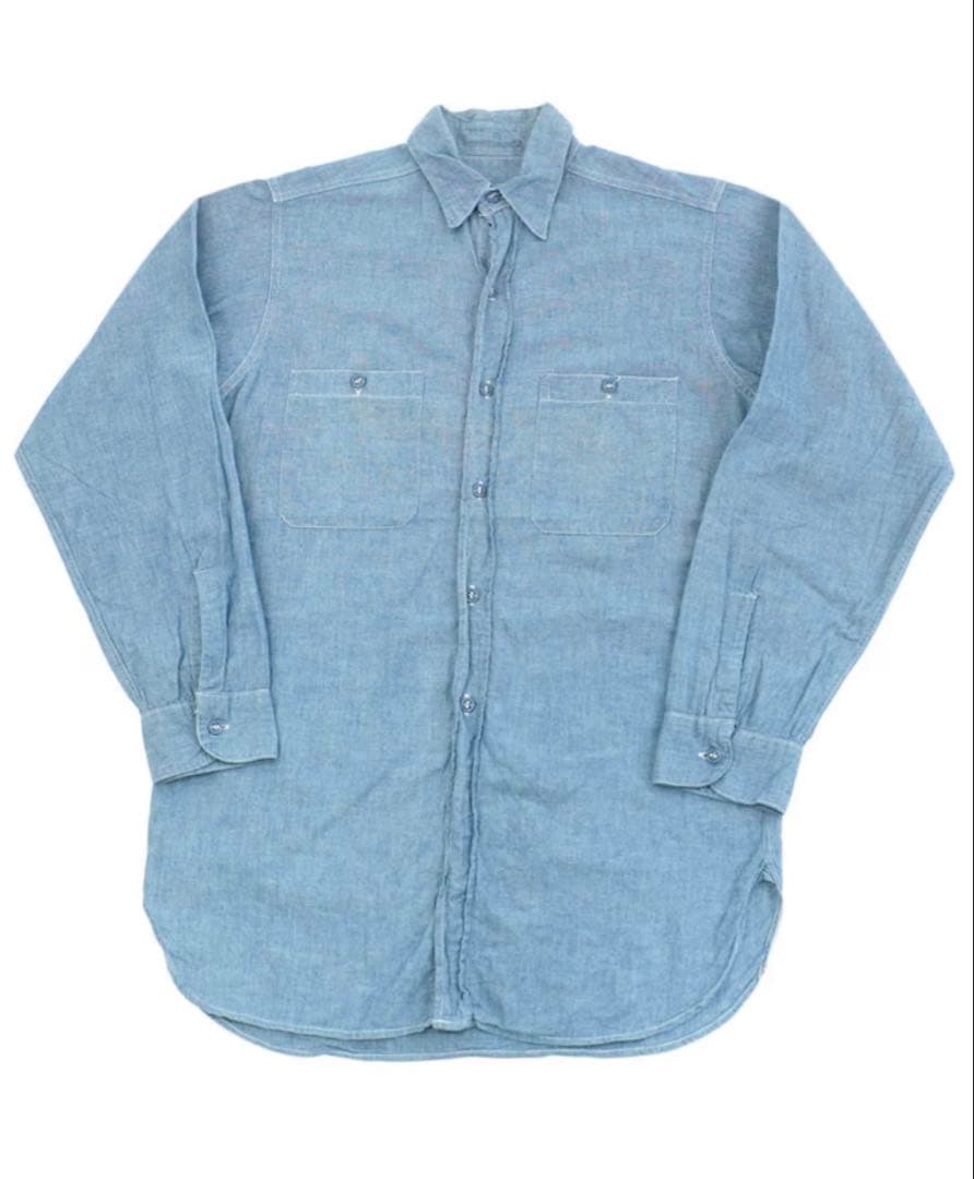 40's U.S.NAVY シャンブレーシャツ マチ付き ステンシル入り - メルカリ