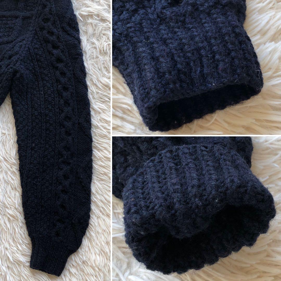 美品アイルランド製】アテナデザイン アランニット カーディガン 紺