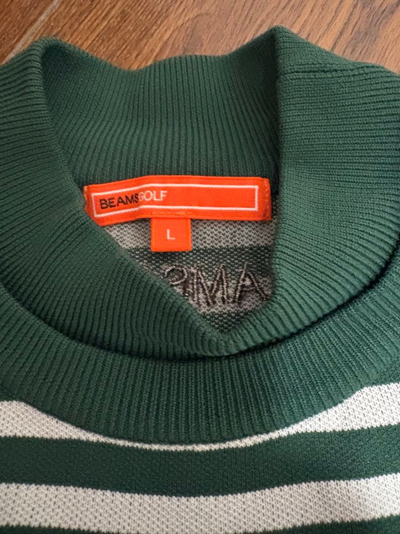 BEAMSGOLF 緑と白のストライプ セーター L