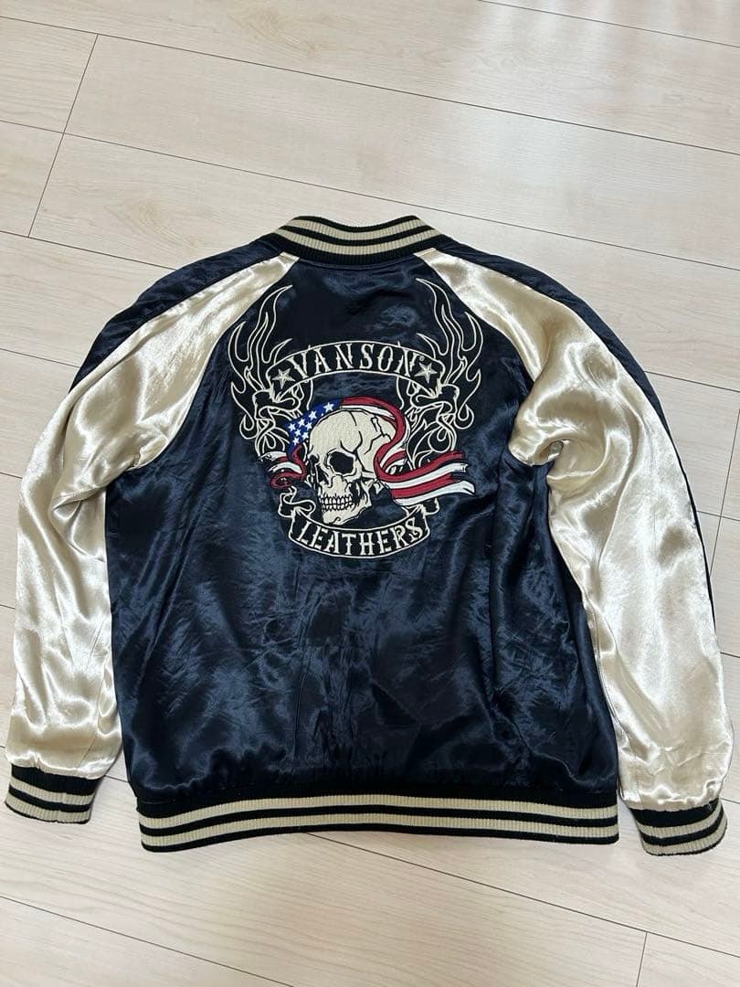 美品 VANSON バンソン 刺繍スカジャン リバーシブル ネイビー レッド