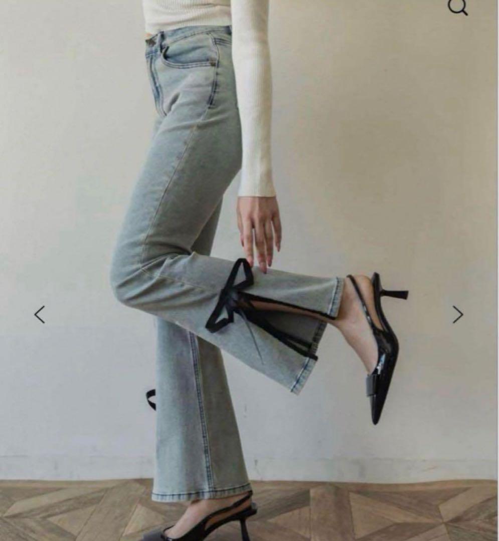 Ranclic side slit denim ribbon pants - メルカリ