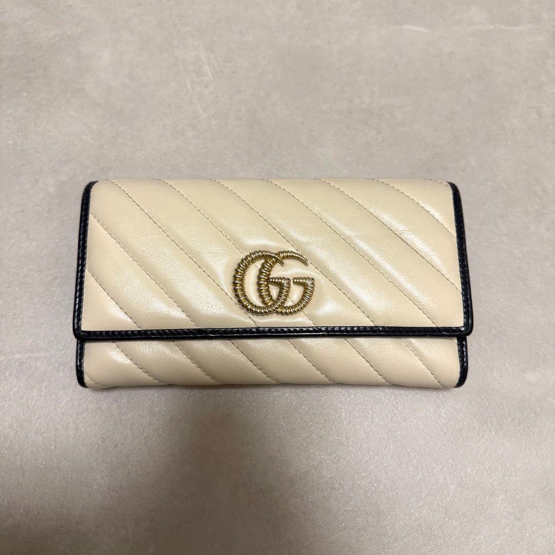 GUCCI グッチ GGマーモント 長財布 アイボリー系 - メルカリ