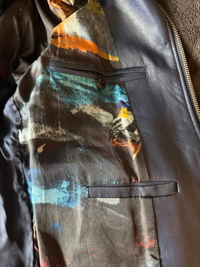 PSポールスミス ダークブルー レザー シングルライダースジャケット