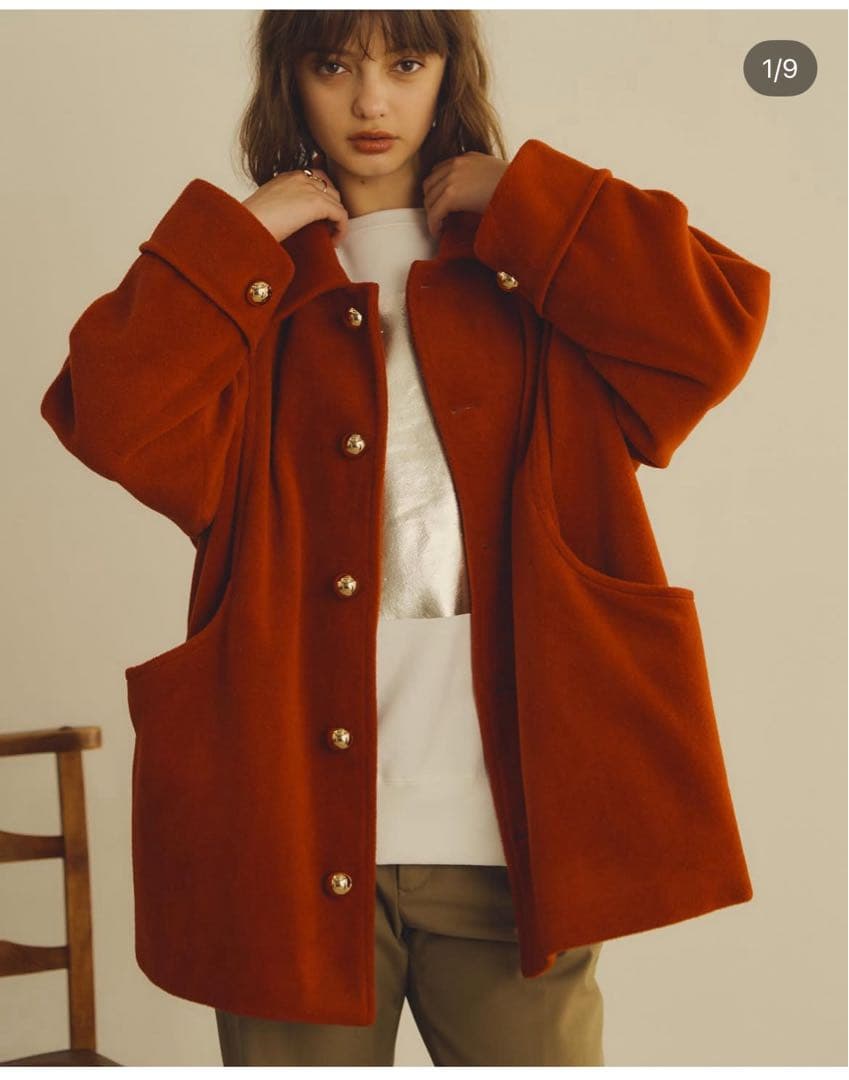 Unitage 金釦ミドルコート レッド - メルカリ