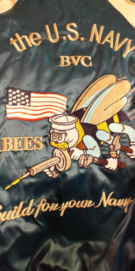 U.S. NAVY BVC スカジャン　Lサイズ 中古 U.S.NAVY SEABEES BVC スカジャン クリーニング済み リバーシブル