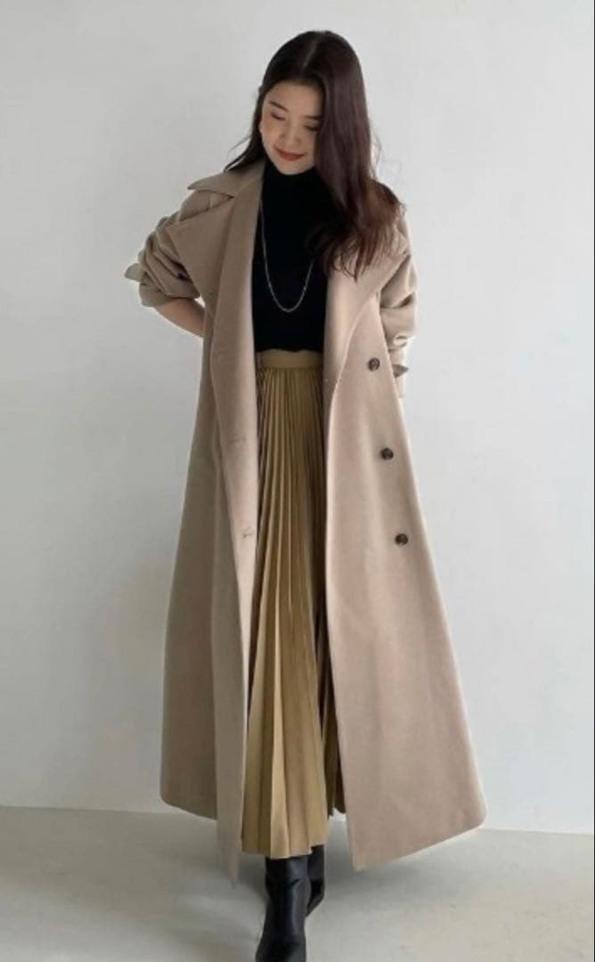 大特価！ anuans アニュアンス ウール ロング コート ベージュ アニュアンス anuans ウールロングトレンチコート （BEIGE