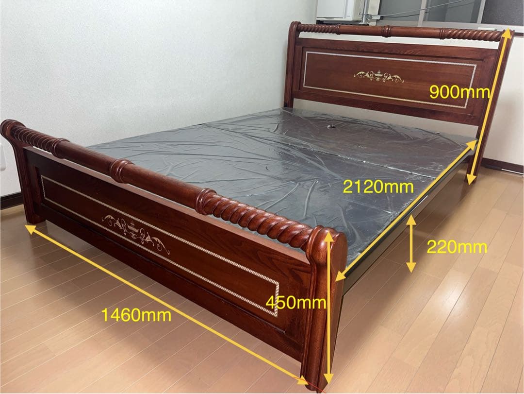 契約済み ダブルベッドフレーム チェリー材 フロートベッドフレーム | 静音性と耐久性を兼ね備えた高級