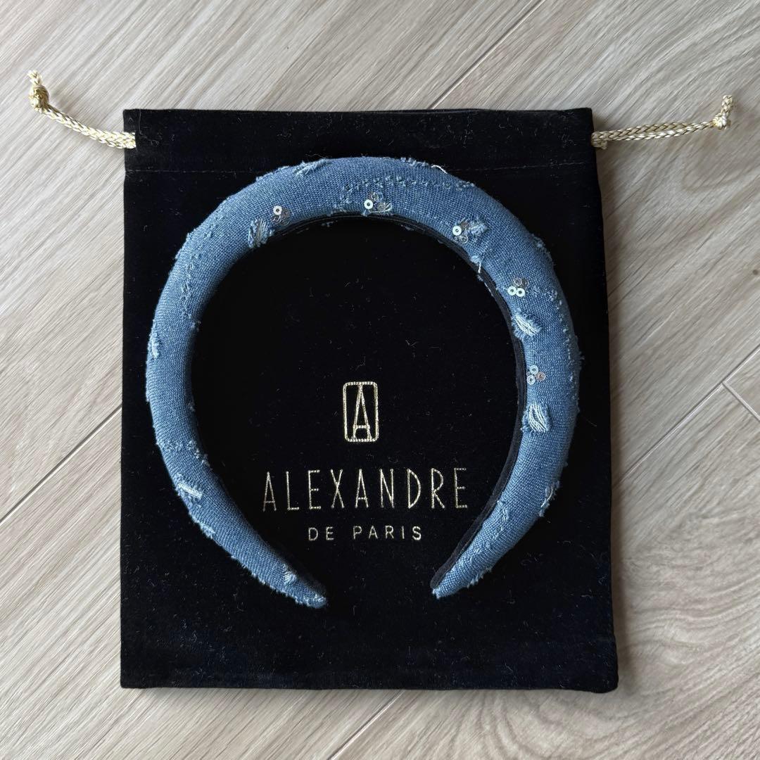 極美品ALEXANDRE DE PARIS ベルベット ヘアバンド グレー