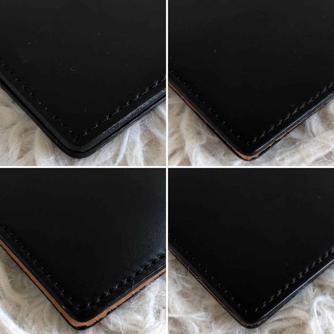 極美品 コードバン】マネークリップ 黒 財布 本革 光沢 ゴールド金具