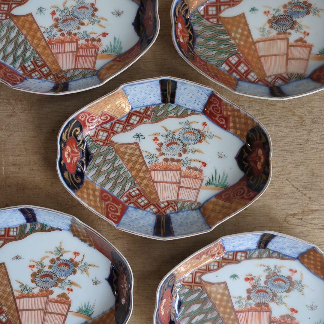 骨董 伊万里 変形皿 ひし形 錦出 色絵 向付 陶器 アンティーク 5枚 楽天市場】骨董○古伊万里色絵鶴型変形皿○W21.7cm | 江戸後期-19世紀