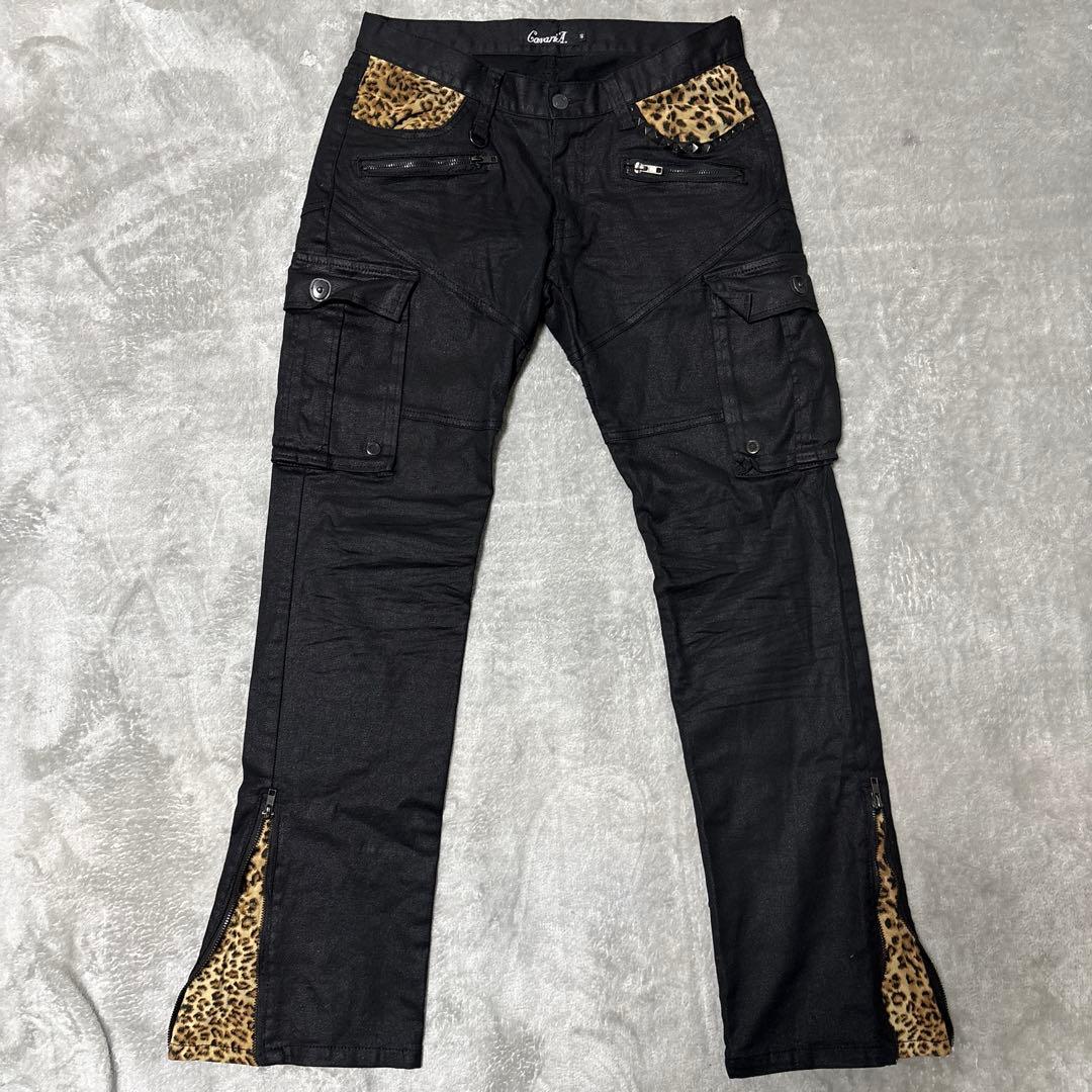 美品 希少】ZILLI デニム パンツ ストレッチ 濃紺 総柄 レザー 48