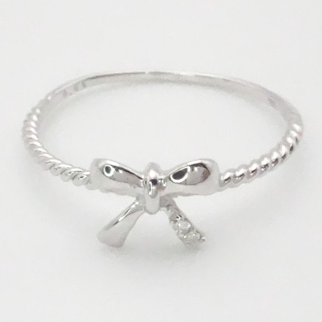 【美品】K10 ホワイトゴールド 天然ダイヤモンド リング＊11号 0.83g