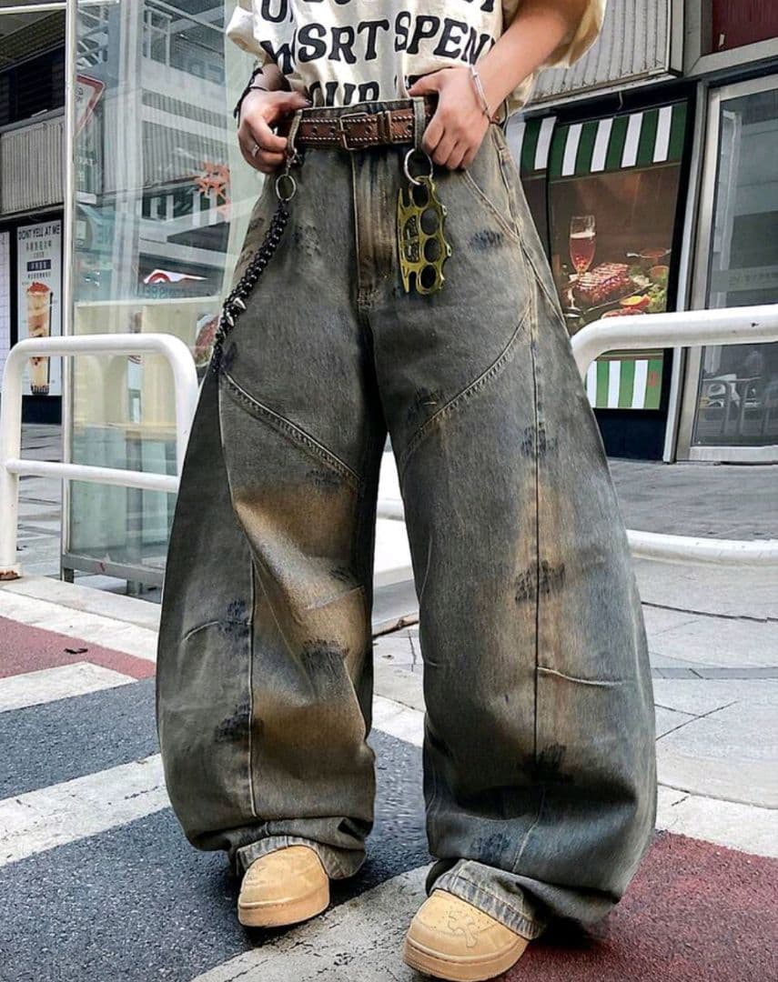 デニムパンツ y2k opium ストリート 海外カジュアル グランジ L - メルカリ