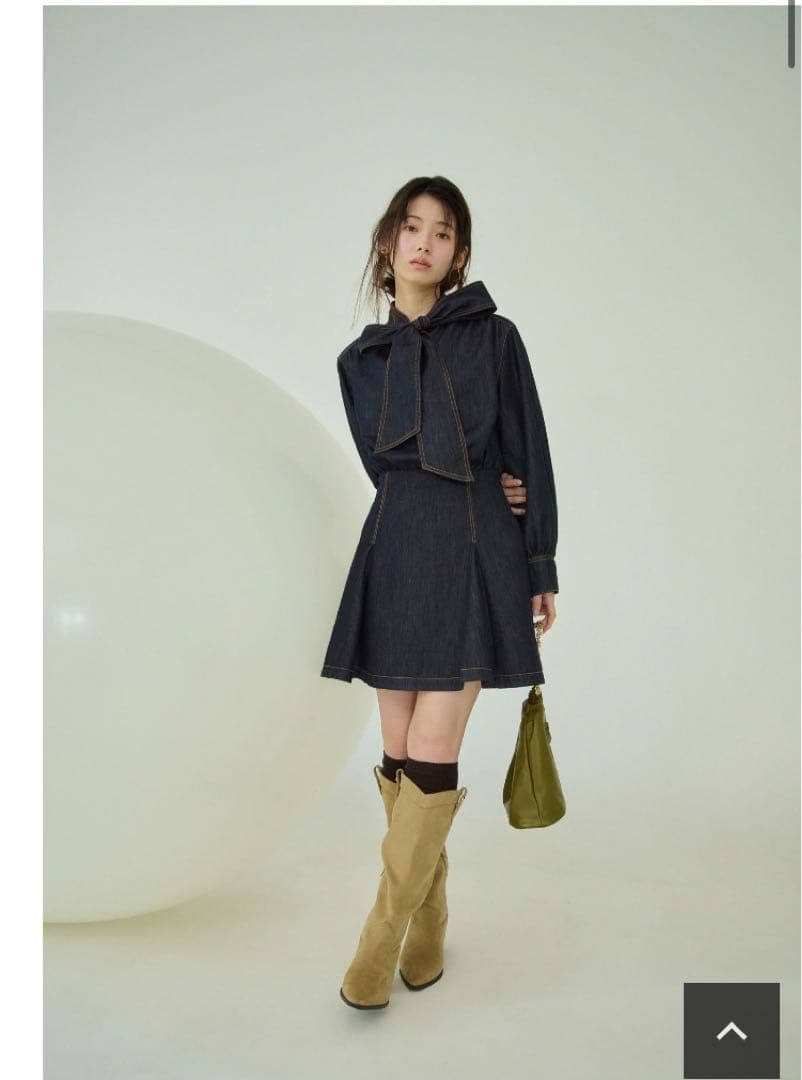 【新品】リランドチュール　デニムボウタイミニワンピース　紺　M リランドチュール Rirandture デニムボウタイミニワンピース （紺