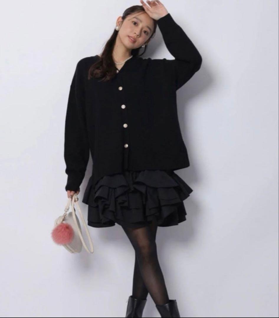 JUSGLITTY 美香さんコラボ カーデ×ペプラムワンピSET サイズS スタッフコーディネート】《美香さんコラボ》カーデ×ペプラムワンピ