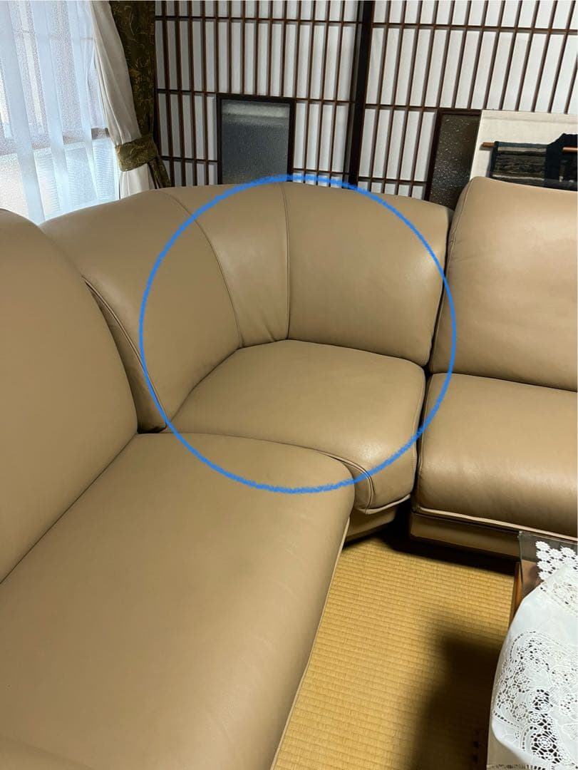 ベージュ レザー コーナーソファ 中央1点のみ