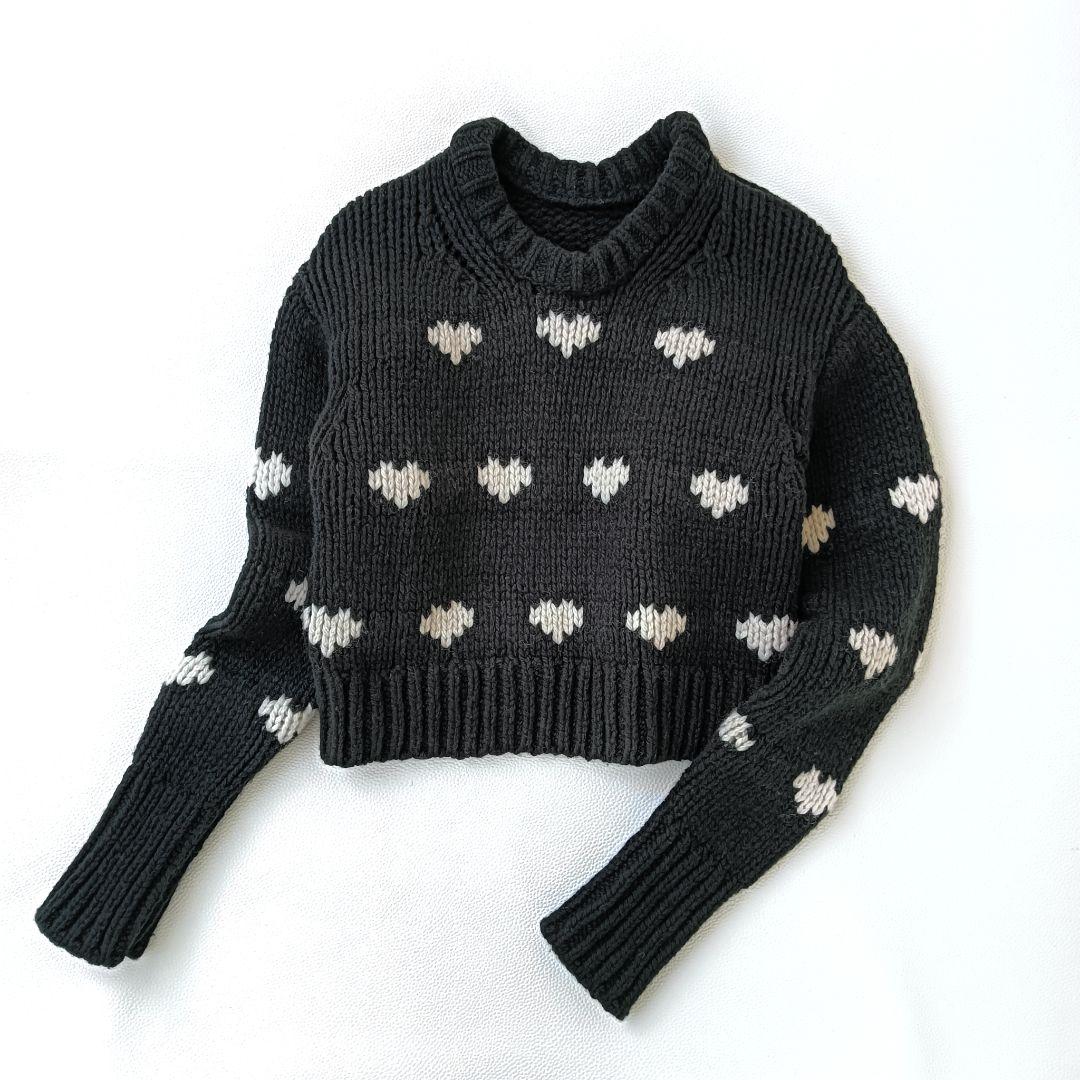 美品✨《ンニット》24aw ハートパターンニット黒セーター ウール混 近年モデル