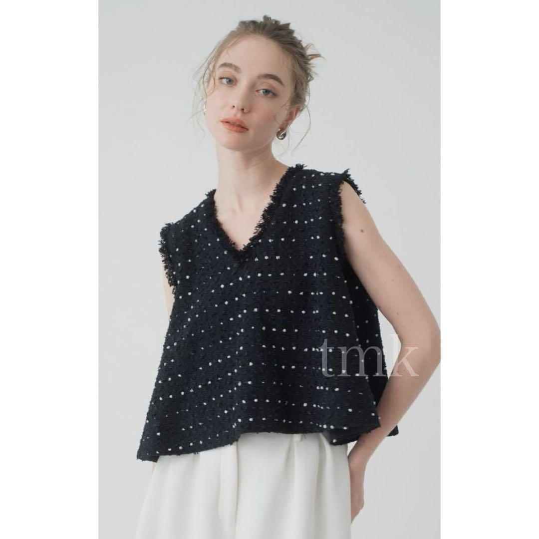 新品】メゾンドドルチェ キャンディツイードベスト ブラック 黒