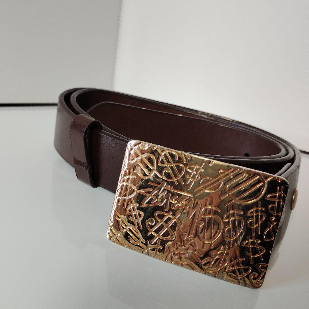 stussy ブラウンレザー ベルト ゴールドバックル - メルカリ