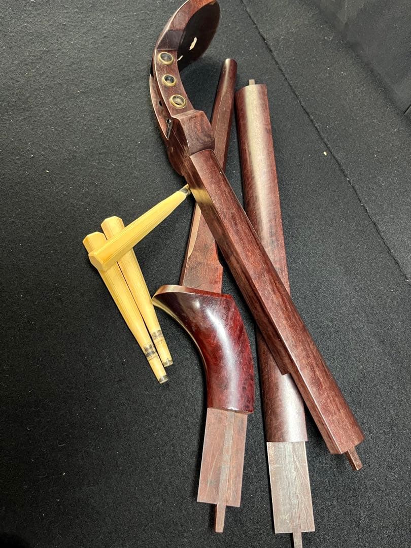 津軽三味線 三線・本紫檀・棹のみ 紅木紫檀製 純銀 天然素材 弦楽器