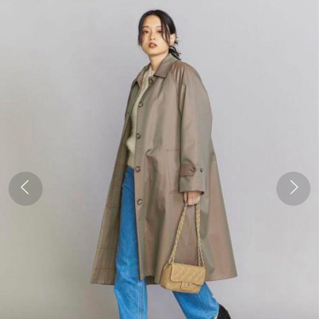 コットンシャンブレー×毛ブレンドチェック リバーシブル ステンカラー