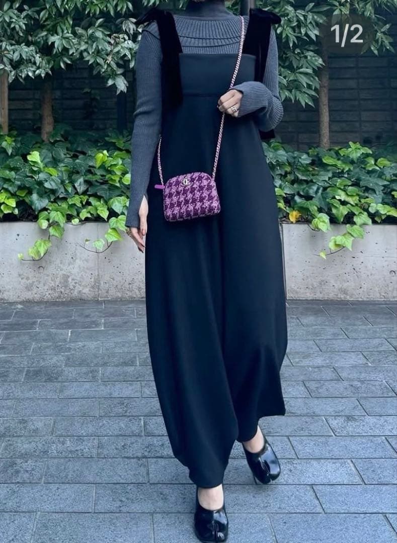 cygne シーニュ リボンショルダーオールインワン Stelle ブラック