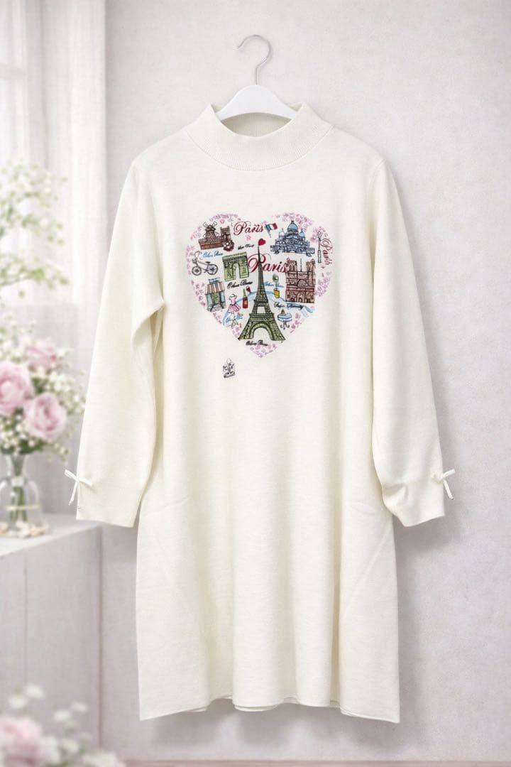 2025AW スーパービューティー Paris刺しゅうニットワンピース 44