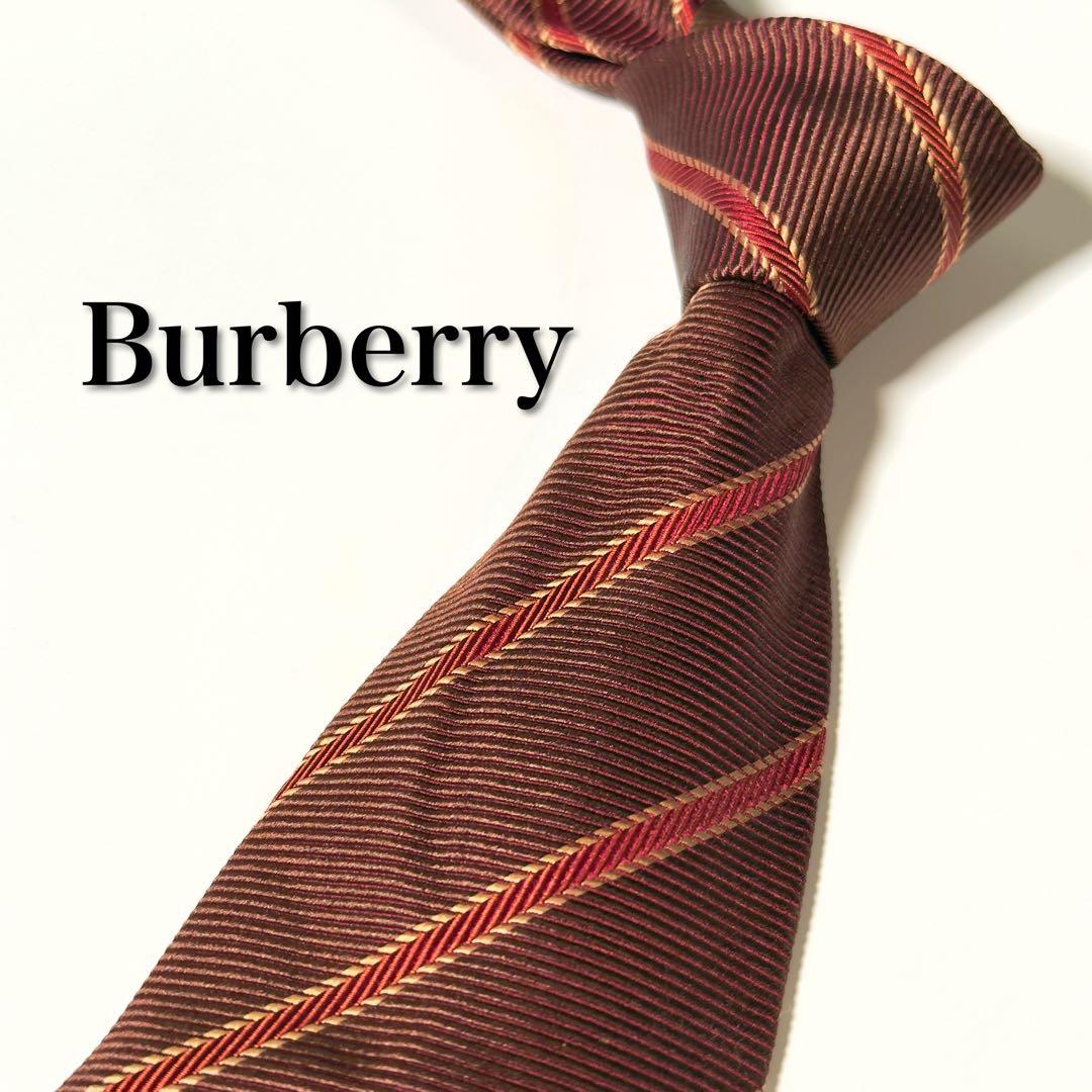良品】 Burberry バーバリー ストライプ柄 ブラウン系 ネクタイ - メルカリ
