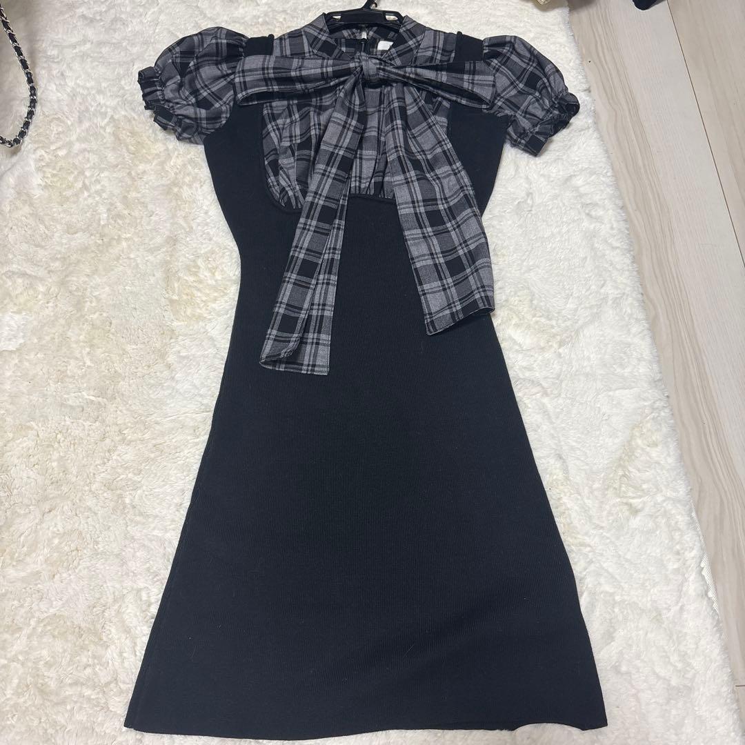 Darich ダーリッチ レイヤードライクボウタイニットミニワンピース