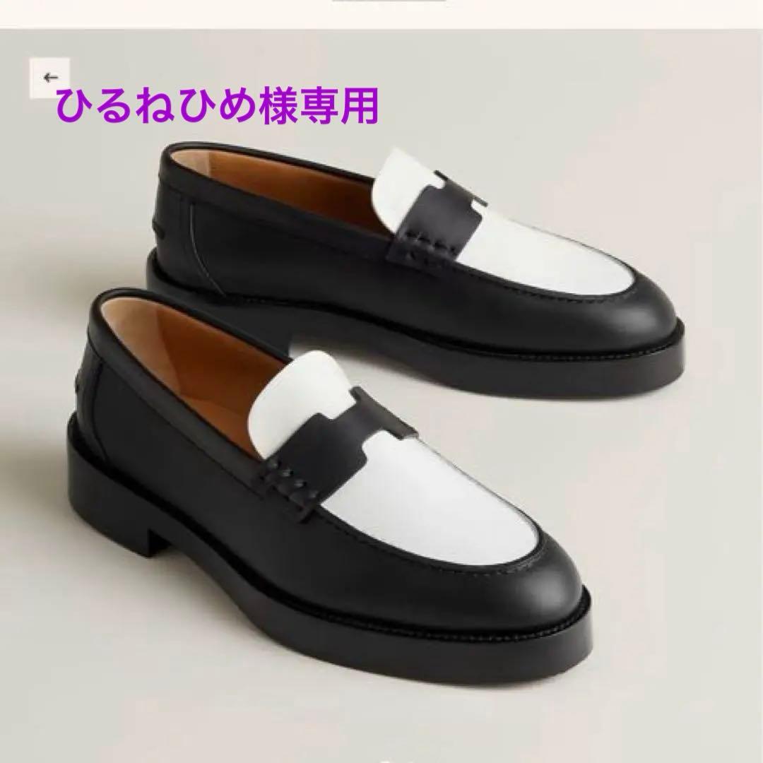 エルメス モカシン（アワー） 黒/白(美品) - メルカリ
