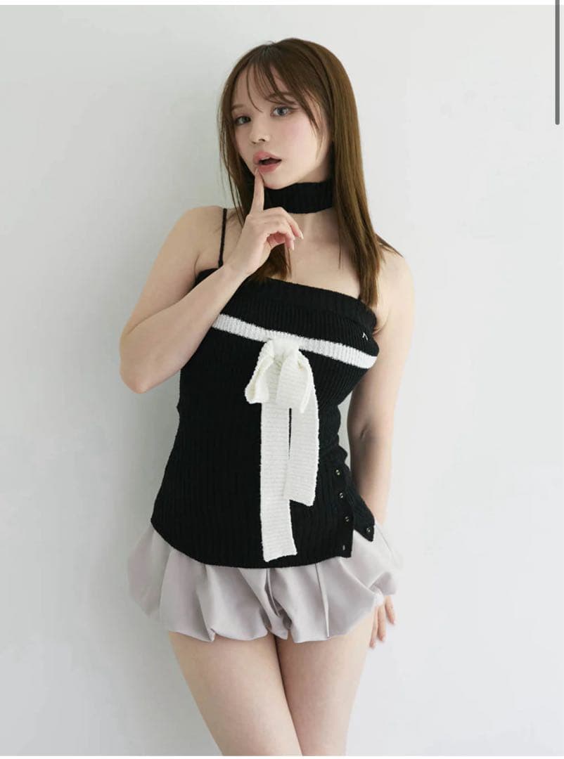 トップス Candice ribbon bare tops black ANDMARY】Candice ribbon bare tops