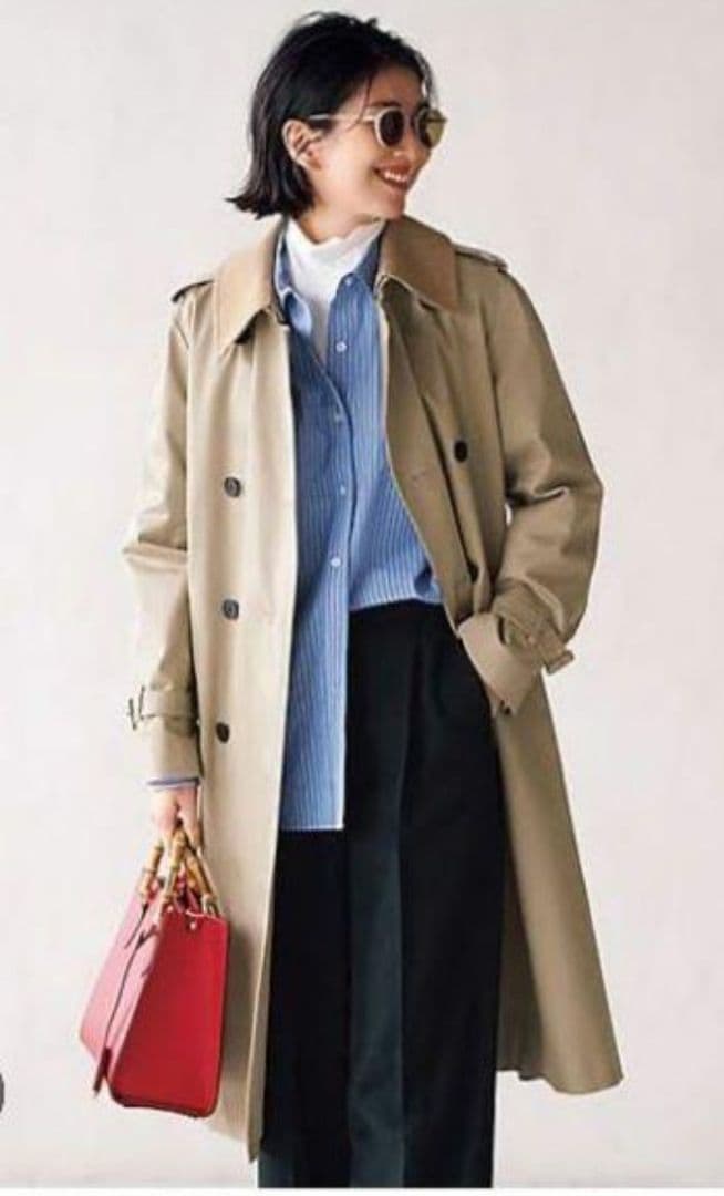 美品 23区 大きいサイズ46 コットンギャバトレンチコート 蛯原友里さん