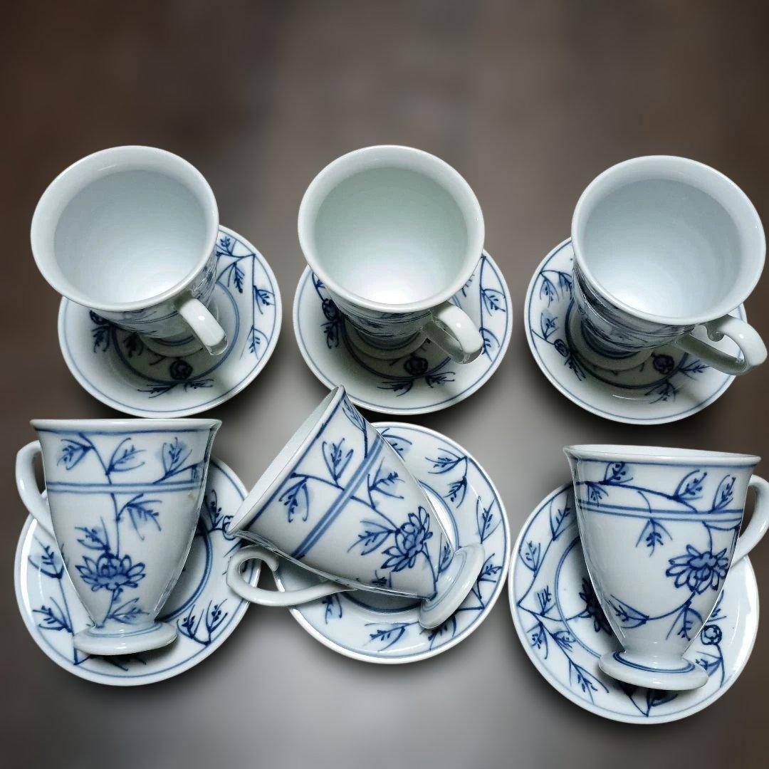 青い花柄のカップ・ソーサー6個セット 青花 デミタス 新品未使用