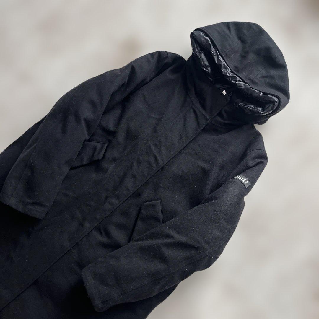 かりんとうさん専用美品 42 AIGLE ブラック ロングコート フード付 L