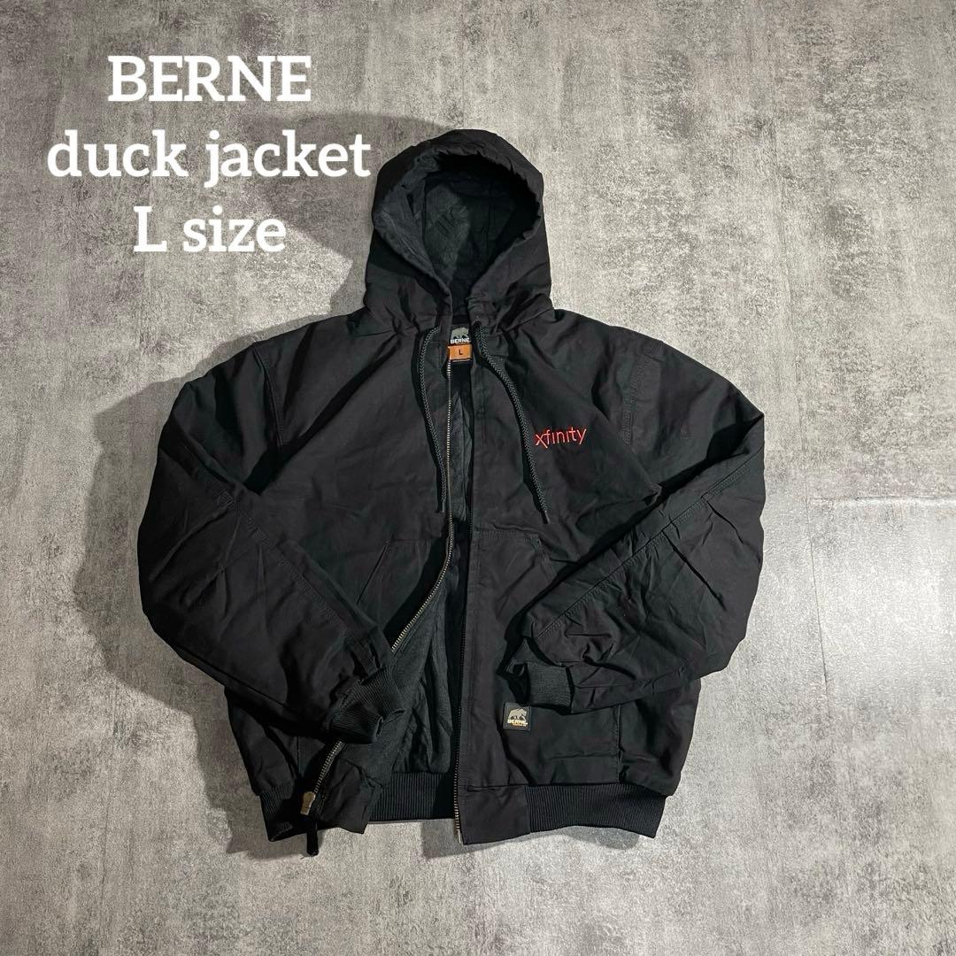 BERNE ベルン ダック地アクティブジャケット黒フェード企業刺繍ロゴL