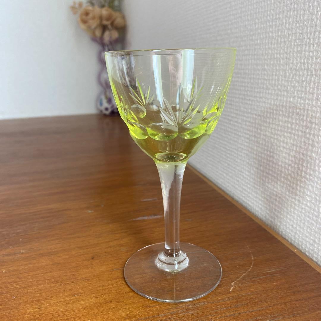 稀少☆イギリス ビンテージ ウランガラス ワイングラス 5個セット
