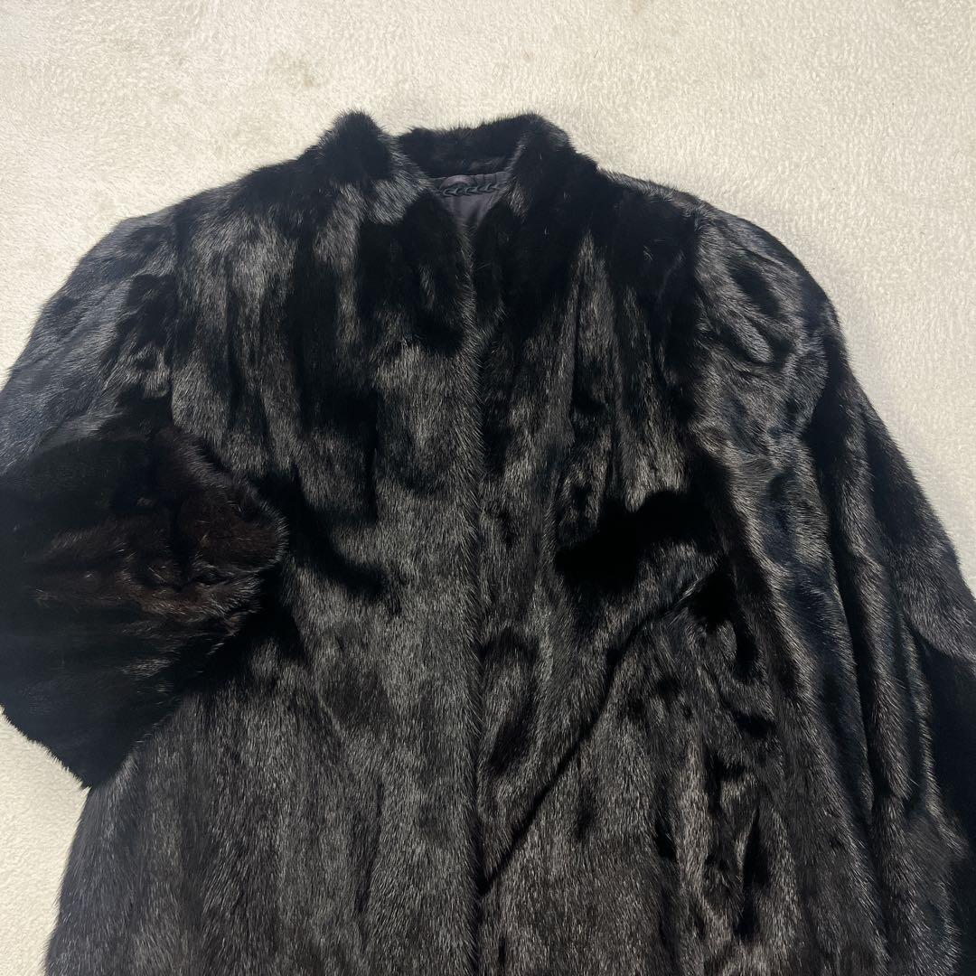 毛皮 リアルファー MINK ミンク ブラック 黒 コート セミロング 15号